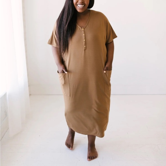 Cozy Tan Maternity Sleep Dress - Picture 2 of 6
